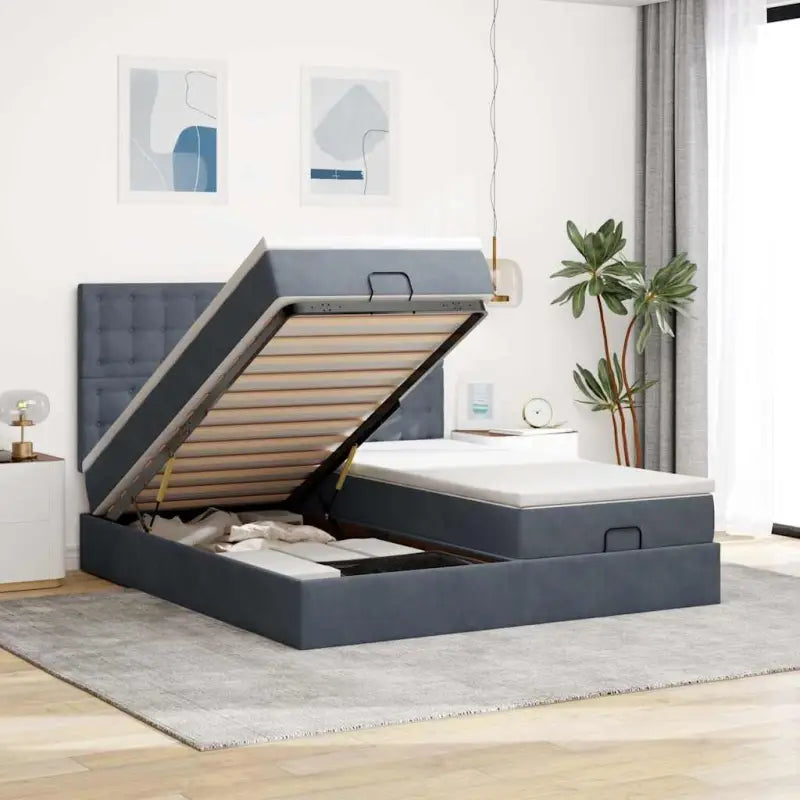 Ottomaanse bed met ruime opbergruimte in zwart materiaal - Donkergrijs / 200 x 200 cm / knopen - Bedden & bedframes