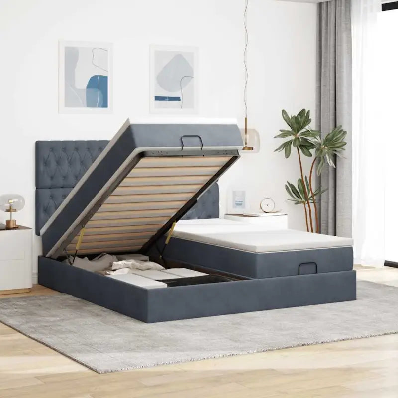 Ottomaanse bed met ruime opbergruimte in zwart materiaal - Donkergrijs / 200 x 200 cm / Getuft ontwerp - Bedden &