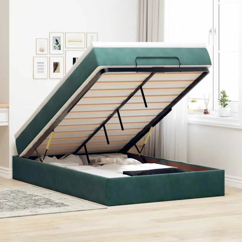 Ottomaanse bed met ruime opbergruimte in zwart materiaal - Donkergroen / 120 x 200 cm - Bedden & bedframes