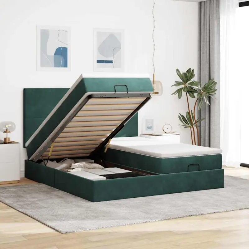 Ottomaanse bed met ruime opbergruimte in zwart materiaal - Donkergroen / 180 x 200 cm / Effen ontwerp - Bedden &