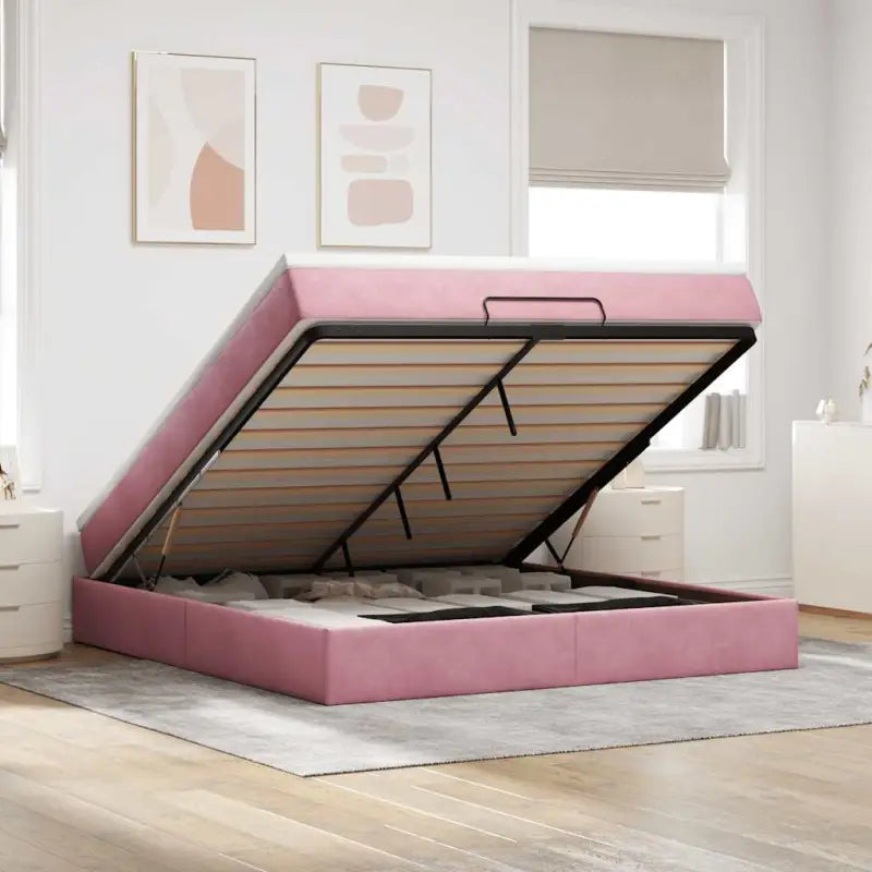 Ottomaanse bed met ruime opbergruimte in zwart materiaal - Roze / 160 x 200 cm - Bedden & bedframes