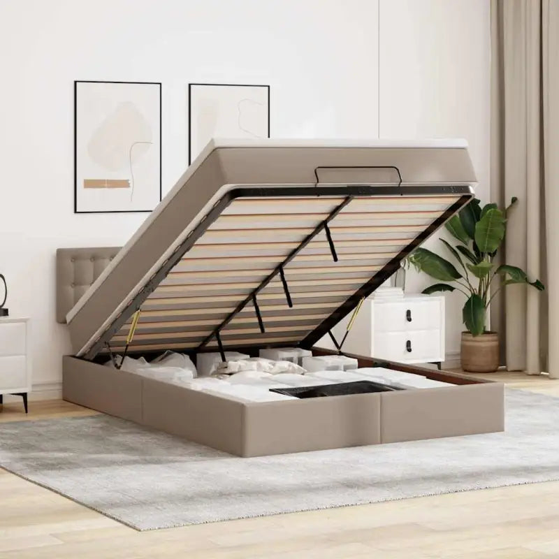 Ottomane bed met grijs materiaal en comfortabele schuimvulling - Cappuccino / 140 x 190 cm - Bedden & bedframes