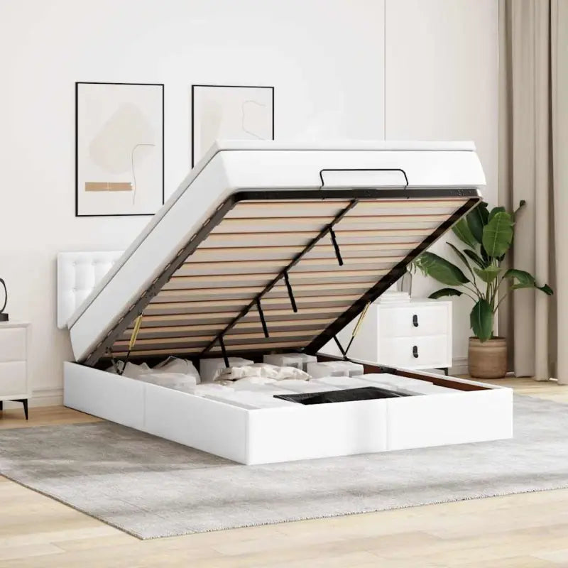 Ottomane bed met grijs materiaal en comfortabele schuimvulling - Wit / 140 x 200 cm - Bedden & bedframes