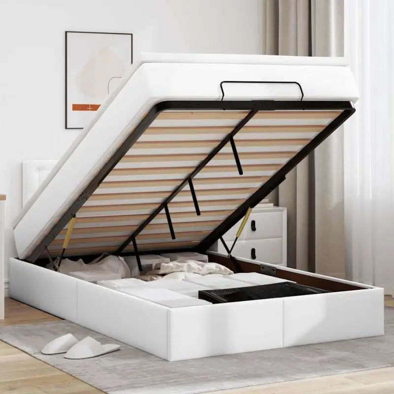 Ottomane bed met grijs materiaal en comfortabele schuimvulling - Wit / 120 x 200 cm - Bedden & bedframes