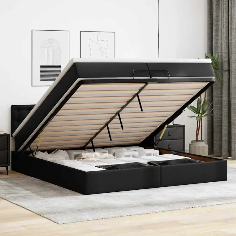 Ottomane bed met grijs materiaal en comfortabele schuimvulling - Zwart / 200 x 200 cm - Bedden & bedframes