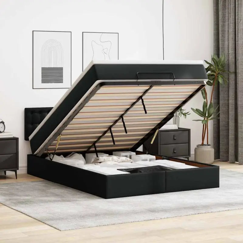 Ottomane bed met grijs materiaal en comfortabele schuimvulling - Zwart / 140 x 200 cm - Bedden & bedframes