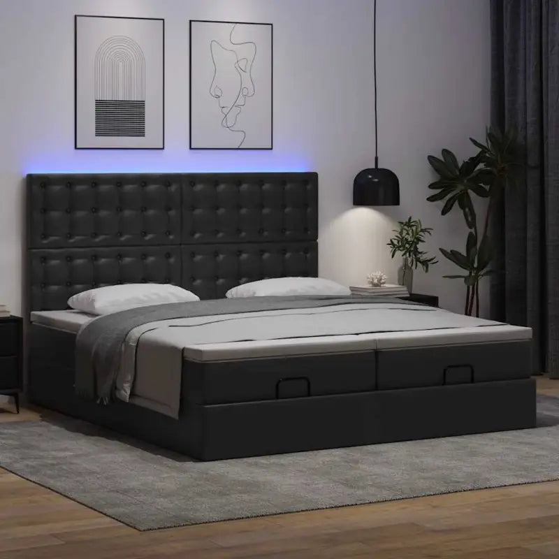 Ottomane bed met zwart materiaal en comfortabele vulling - Bedden & bedframes
