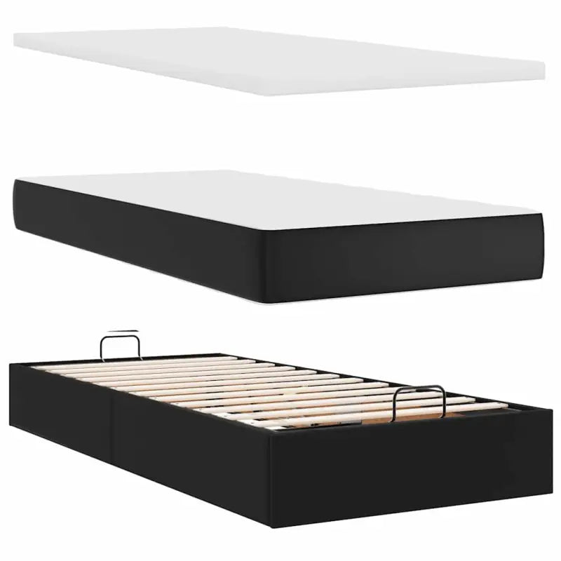 Ottomane bed met zwart materiaal en comfortabele vulling - Bedden & bedframes