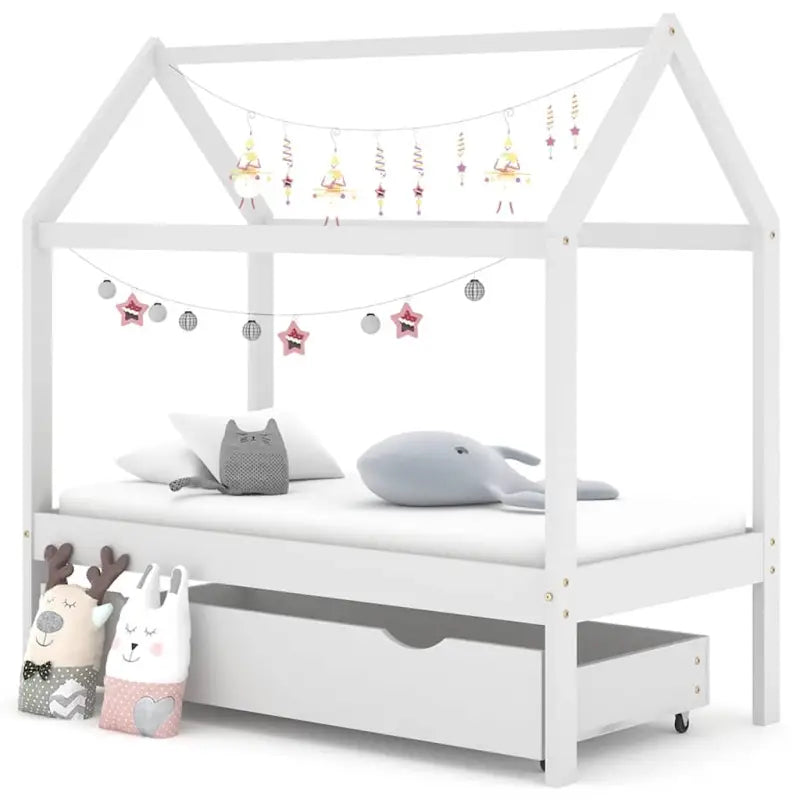 Peuter- en kinderbed met lade van massief grenenhout in boomhutstijl - Wit / 70 x 140 cm / 1 lade - Peuter- &