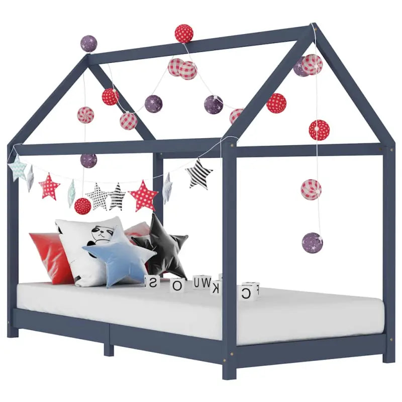 Peuter- en kinderbed met massief grenenhout en boomhut-stijl - Grijs / 90 x 200 cm - Peuter- & kinderbedden