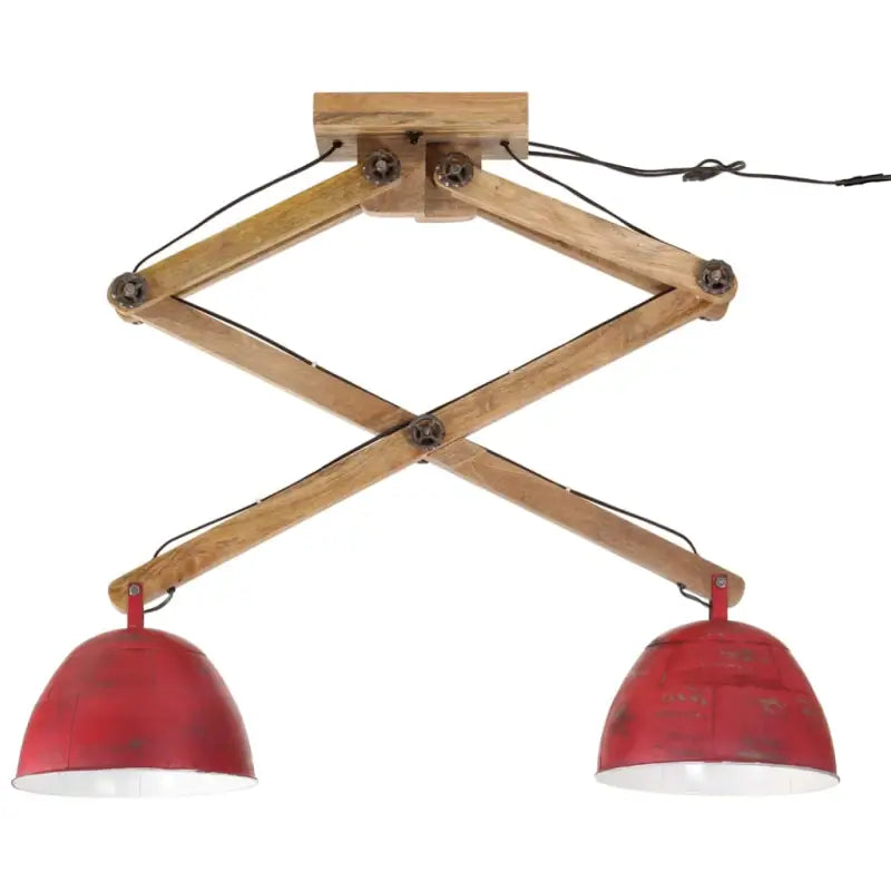 Plafondlamp in industriële stijl met massief mangohout en verweerd rood - Lampen