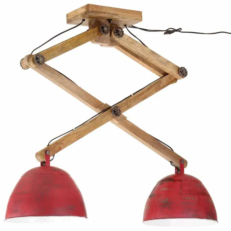 Plafondlamp in industriële stijl met massief mangohout en verweerd rood - Lampen