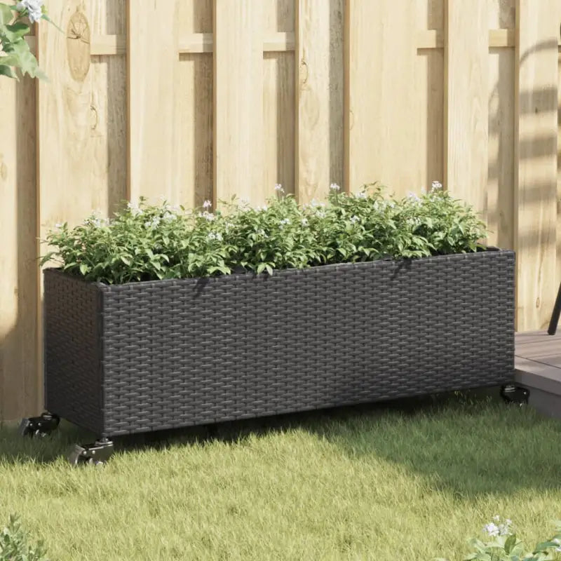 Plantenbak in poly rattan met nonwoven zak voor buitengebruik - Zwart / 107 x 32 x 38 cm / 1 - Bloempotten &