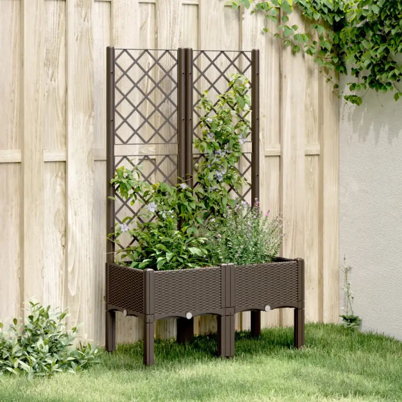 Plantenbak met latwerk voor klimplanten in tuin of op terras - Bruin / 80 x 40 x 142 cm / 1 - Bloempotten &