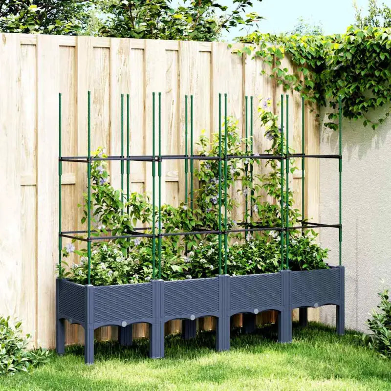 Plantenbak met latwerk voor klimplanten in tuin of terras - Blauwgrijs / 160 x 40 x 142.5 cm / 1 - Bloempotten &