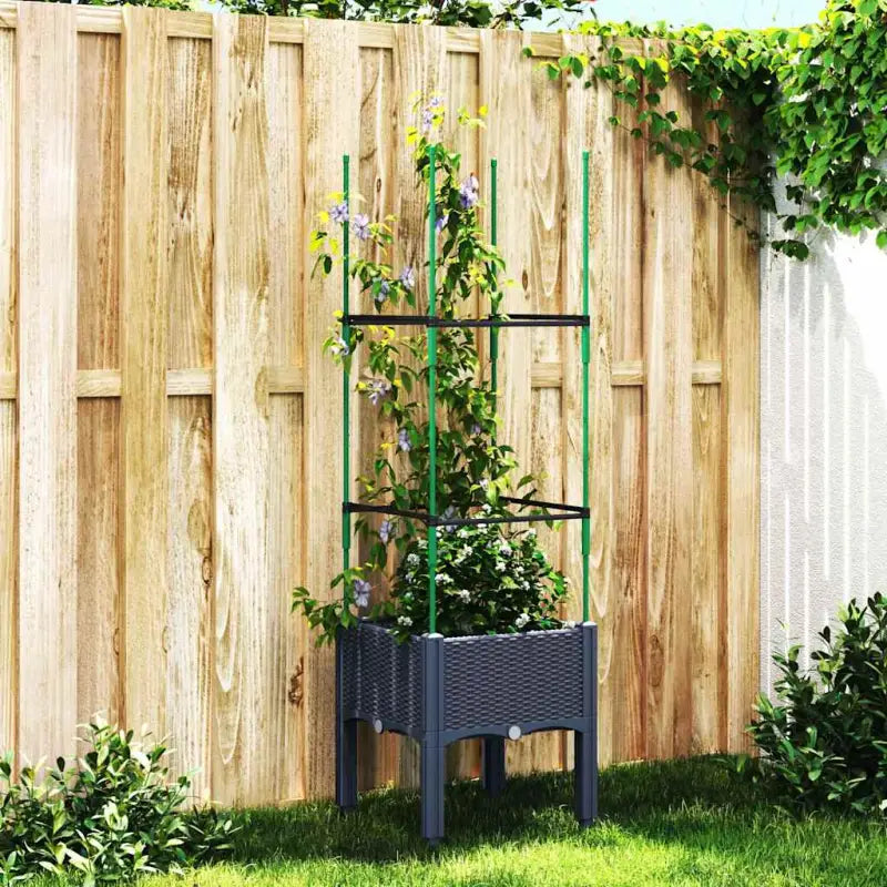 Plantenbak met latwerk voor klimplanten in tuin of terras - Blauwgrijs / 40 x 40 x 142.5 cm / 1 - Bloempotten &