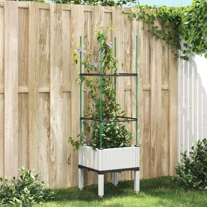 Plantenbak met latwerk voor klimplanten in tuin of terras - Wit / 40 x 40 x 142.5 cm / 1 - Bloempotten & plantenbakken