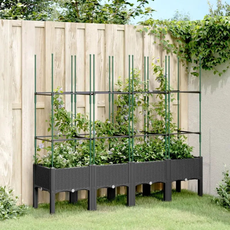 Plantenbak met latwerk voor klimplanten in tuin of terras - Zwart / 160 x 40 x 142.5 cm / 1 - Bloempotten &