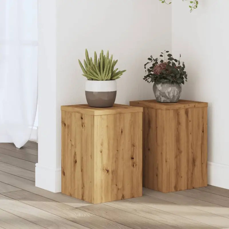 Plantenstandaarden van bewerkt hout voor planten en andere decoraties - Eiken / 20 x 20 x 30 cm / 2 - Plantenstandaarden