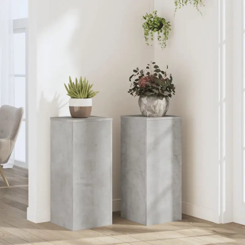 Plantenstandaarden van bewerkt hout voor planten en andere decoraties - Betongrijs / 30 x 30 x 70 cm / 2