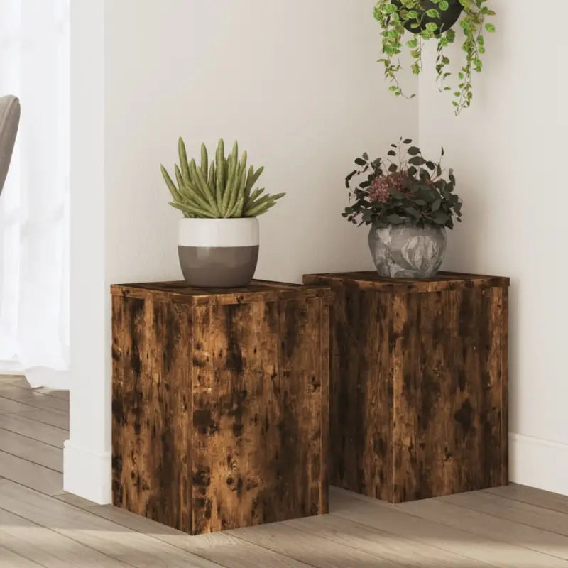 Plantenstandaarden van bewerkt hout voor planten en andere decoraties - Gerookt eiken / 25 x 25 x 35 cm / 2
