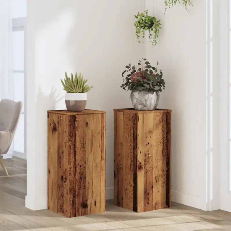 Plantenstandaarden van bewerkt hout voor planten en andere decoraties - Oud hout / 30 x 30 x 70 cm / 2