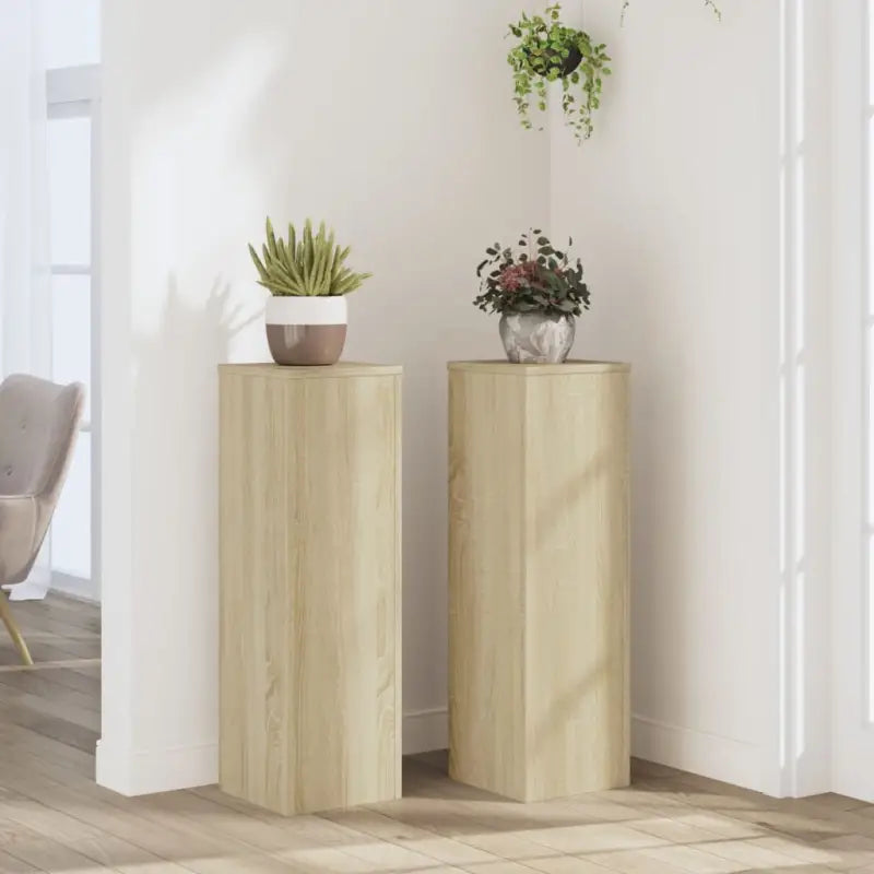 Plantenstandaarden van bewerkt hout voor planten en andere decoraties - Sonoma eiken / 25 x 25 x 80 cm / 2