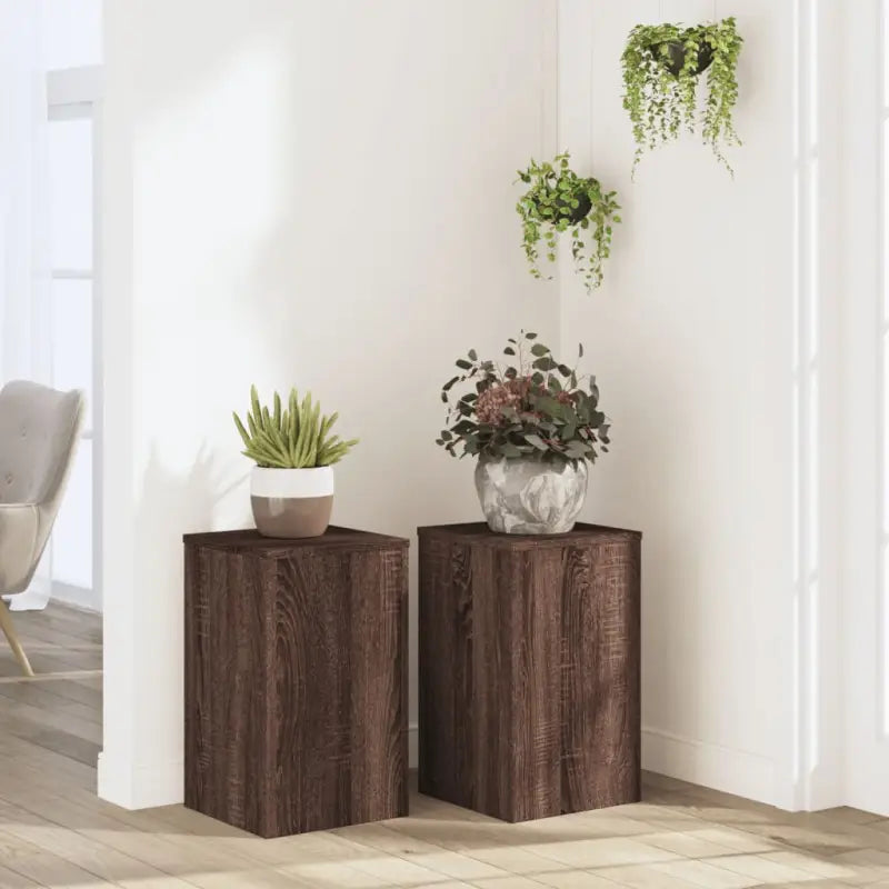 Plantenstandaarden van bewerkt hout voor planten en andere decoraties - bruin eikenkleur / 30 x 30 x 50 cm / 2