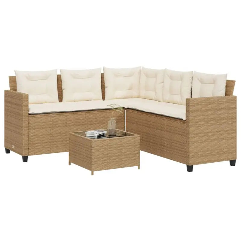 Poly rattan L-vorm tuinbank voor een comfortabele zitervaring - beige en crèmekleurig / Glas - Tuinsets