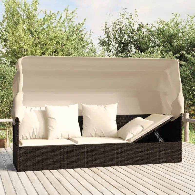 Poly Rattan Ligstoelen met Luifel en Kussens voor Buitenplezier - Ligstoelen