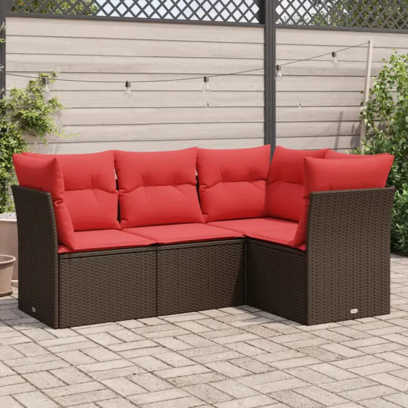 Poly Rattan Loungeset met comfortabele zitervaring en gepoedercoat staal - Bruin en rood / Zonder tafel - Tuinsets