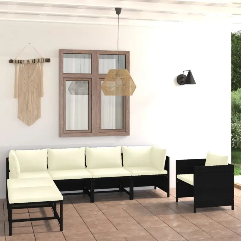 Poly rattan loungeset met diepte zitting en comfortabel materiaal vulling - Zwart / 2x hoek + 2x midden + Fauteuil + 2x