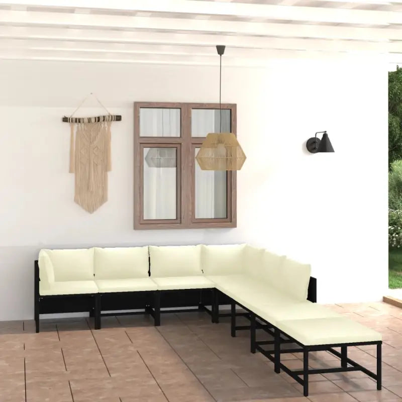 Poly rattan loungeset met diepte zitting en comfortabel materiaal vulling - Zwart / 2x hoek + 4x midden + 2x