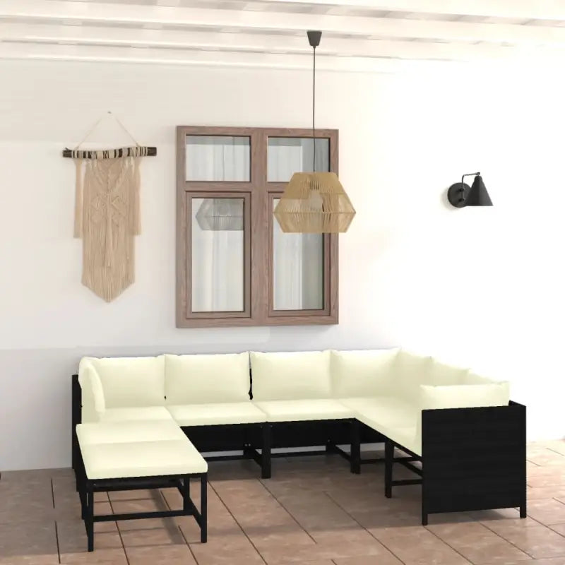 Poly rattan loungeset met diepte zitting en comfortabel materiaal vulling - Zwart / 3x hoek + 3x midden + 2x