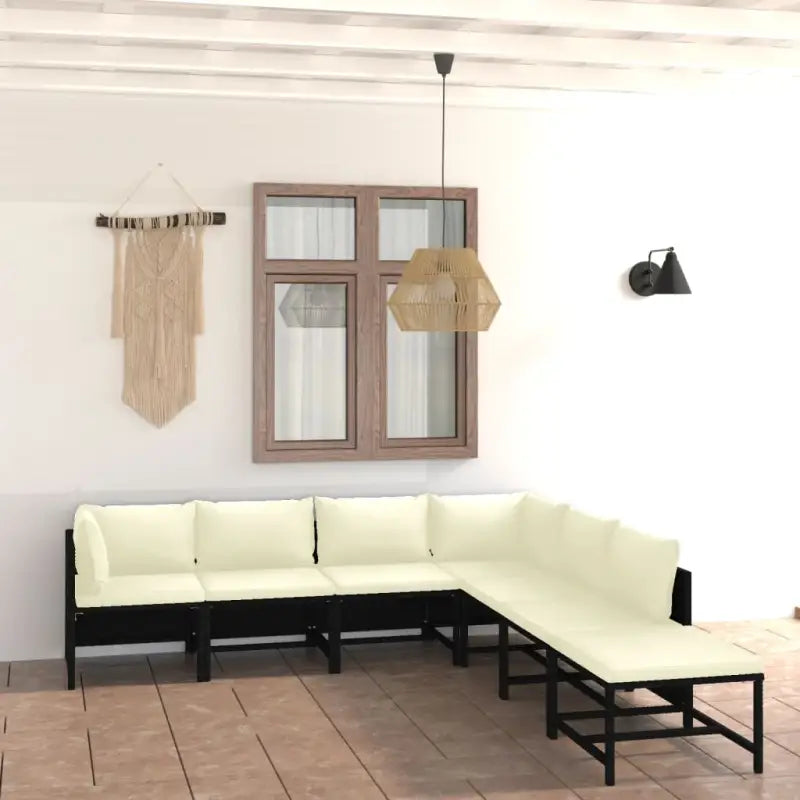 Poly rattan loungeset met diepte zitting en comfortabel materiaal vulling - Zwart / 2x hoek + 4x midden + voetensteun
