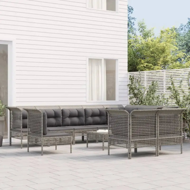Poly Rattan Loungeset met Diepte Zitting en Rasterontwerp Draagvermogen - 5x hoek + 5x midden + voetensteun - Tuinsets
