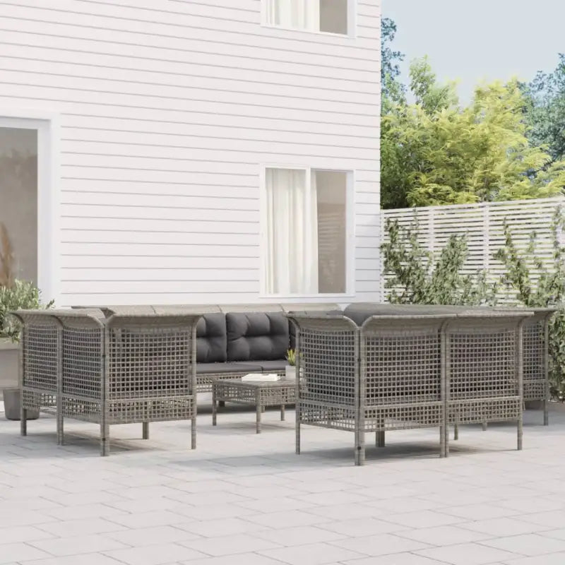 Poly Rattan Loungeset met Diepte Zitting en Rasterontwerp Draagvermogen - 7x hoek + 4x midden - Tuinsets
