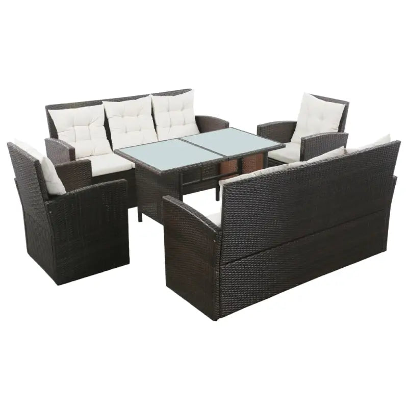 Poly rattan loungeset met gepoedercoat staal en brede zittingstijl - Bruin - Tuinsets