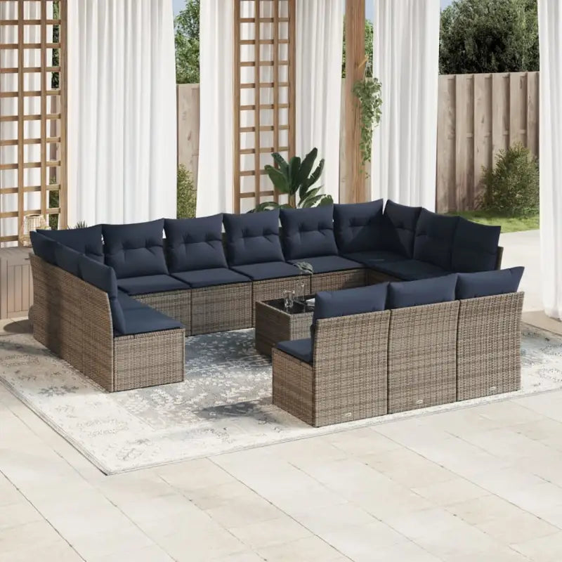 Poly rattan loungeset met gepoedercoat staal en waterdichte tas - Grijs en blauw / Met tafel - Tuinsets