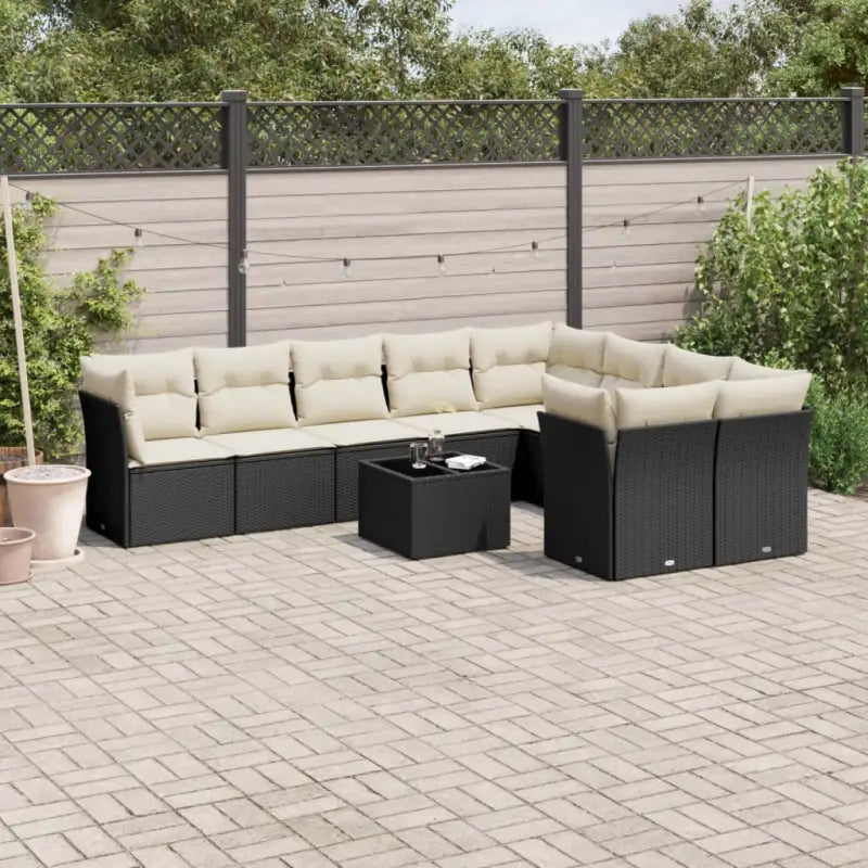 Poly rattan loungeset met gepoedercoat staal en waterdichte tas - Zwart en crème / Met tafel - Tuinsets