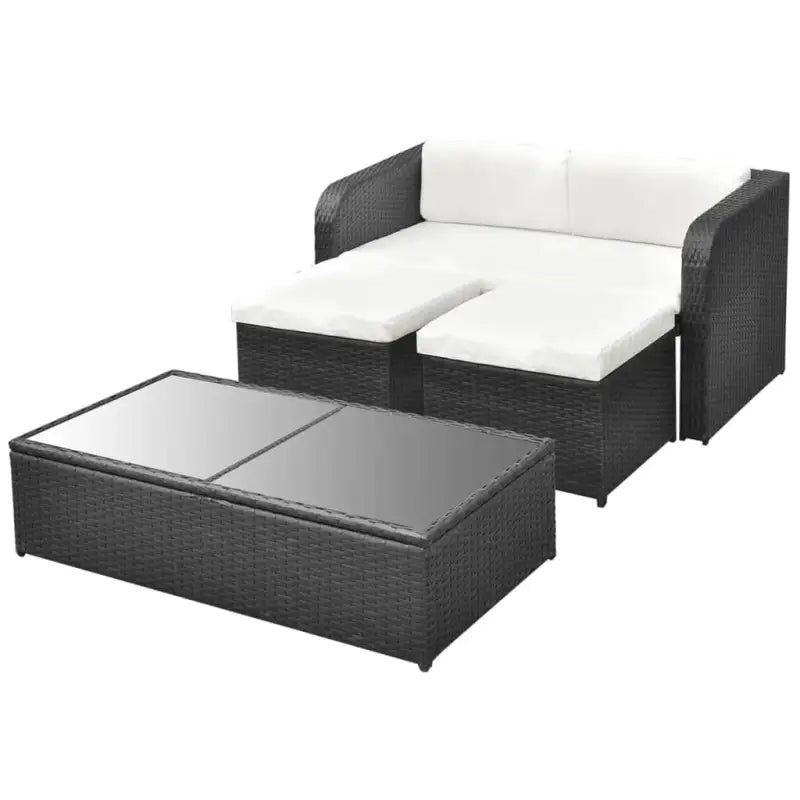 Poly rattan loungeset met glazen tafelblad inclusief levering - Zwart - Tuinsets