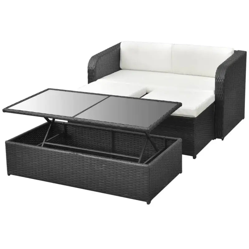 Poly rattan loungeset met glazen tafelblad inclusief levering - Zwart - Tuinsets