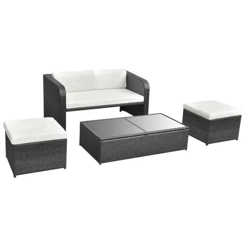 Poly rattan loungeset met glazen tafelblad inclusief levering - Zwart - Tuinsets