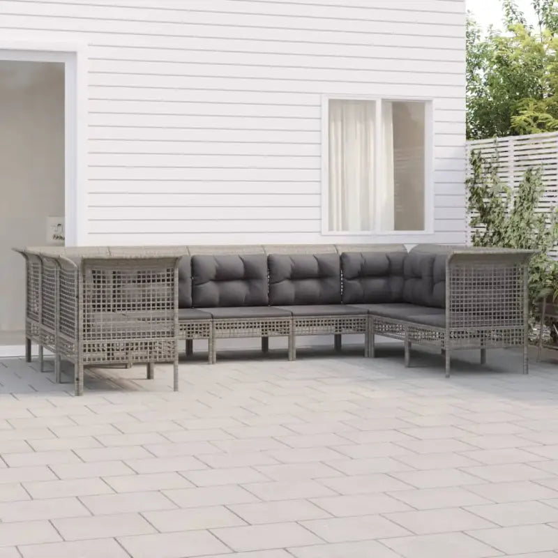 Poly rattan loungeset met rasterontwerp en comfortabele diepte zitting - 4x hoek + 4x midden + voetensteun - Tuinsets