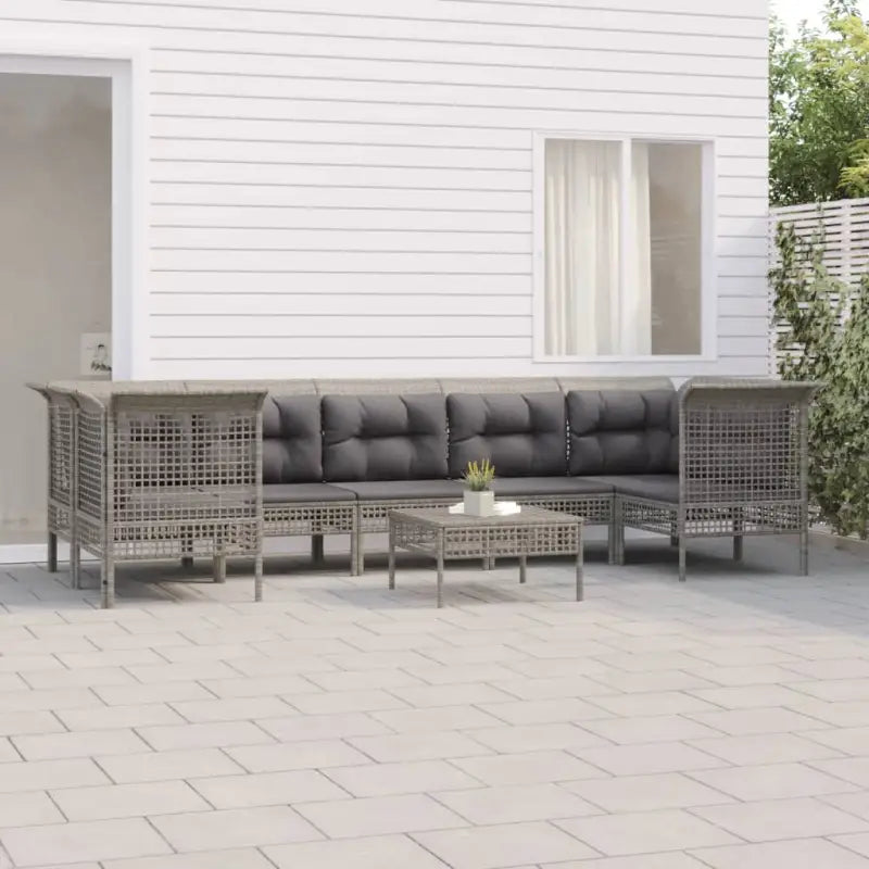 Poly rattan loungeset met rasterontwerp en comfortabele diepte zitting - 4x hoek + 3x midden + voetensteun - Tuinsets