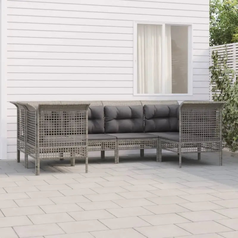 Poly rattan loungeset met rasterontwerp en comfortabele diepte zitting - 4x hoek + 2x midden - Tuinsets