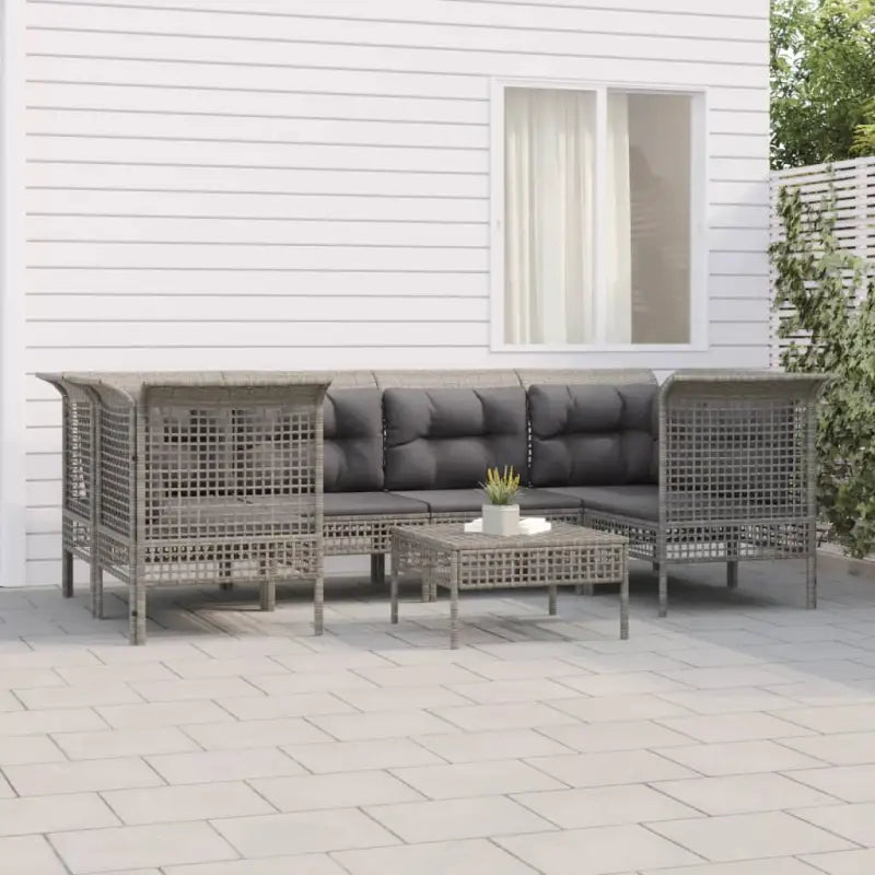 Poly rattan loungeset met rasterontwerp en comfortabele diepte zitting - 4x hoek + 2x midden + voetensteun - Tuinsets