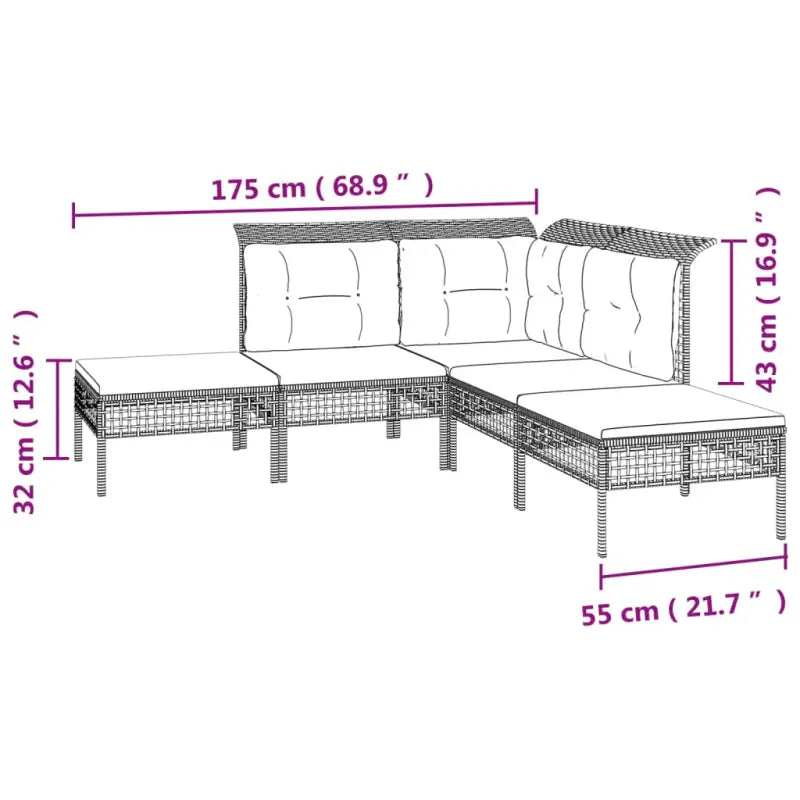 Poly rattan loungeset met rasterontwerp en comfortabele diepte zitting - Tuinsets