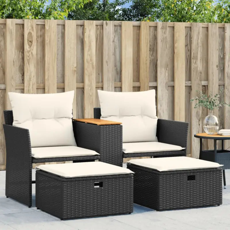 Poly Rattan Loungeset met Uitschuifbare Luifel en Wasbare Hoes - Zwart / 1 / zonder luifel - Loungebanken