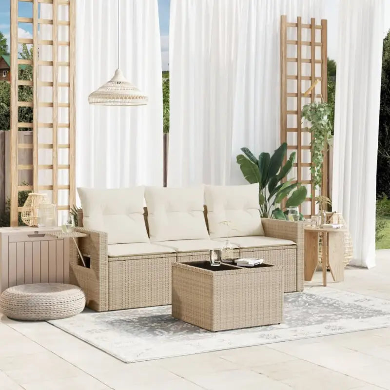 Poly rattan loungeset met waterdichte tas en gepoedercoat staal - beige en crèmekleurig / Met tafel - Tuinsets